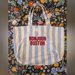 Sezane Organic Cotton Tote Blue And White Stripe Bonjour Boston